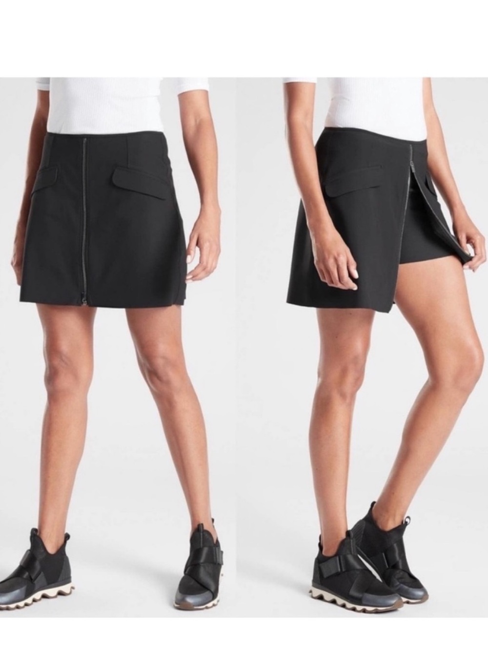 Athleta Black Mini Skirt with Center Zip stellar skort small